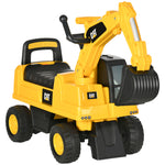 Tractopelle enfant sous licence CAT, porteur enfant, pelle manuelle, klaxon et rangement caché, 85x27,5x47,5cm, jaune