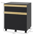 Caisson de bureau à roulettes avec 2 tiroirs coulissants trieur à dossiers 48 x 40 x 59,5 cm noir