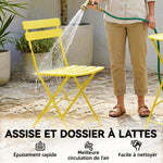 Ensemble Bistrot de Jardin 3 Pièces Table et 2 Chaises Pliantes à Lattes Double Protection Antirouille Jaune