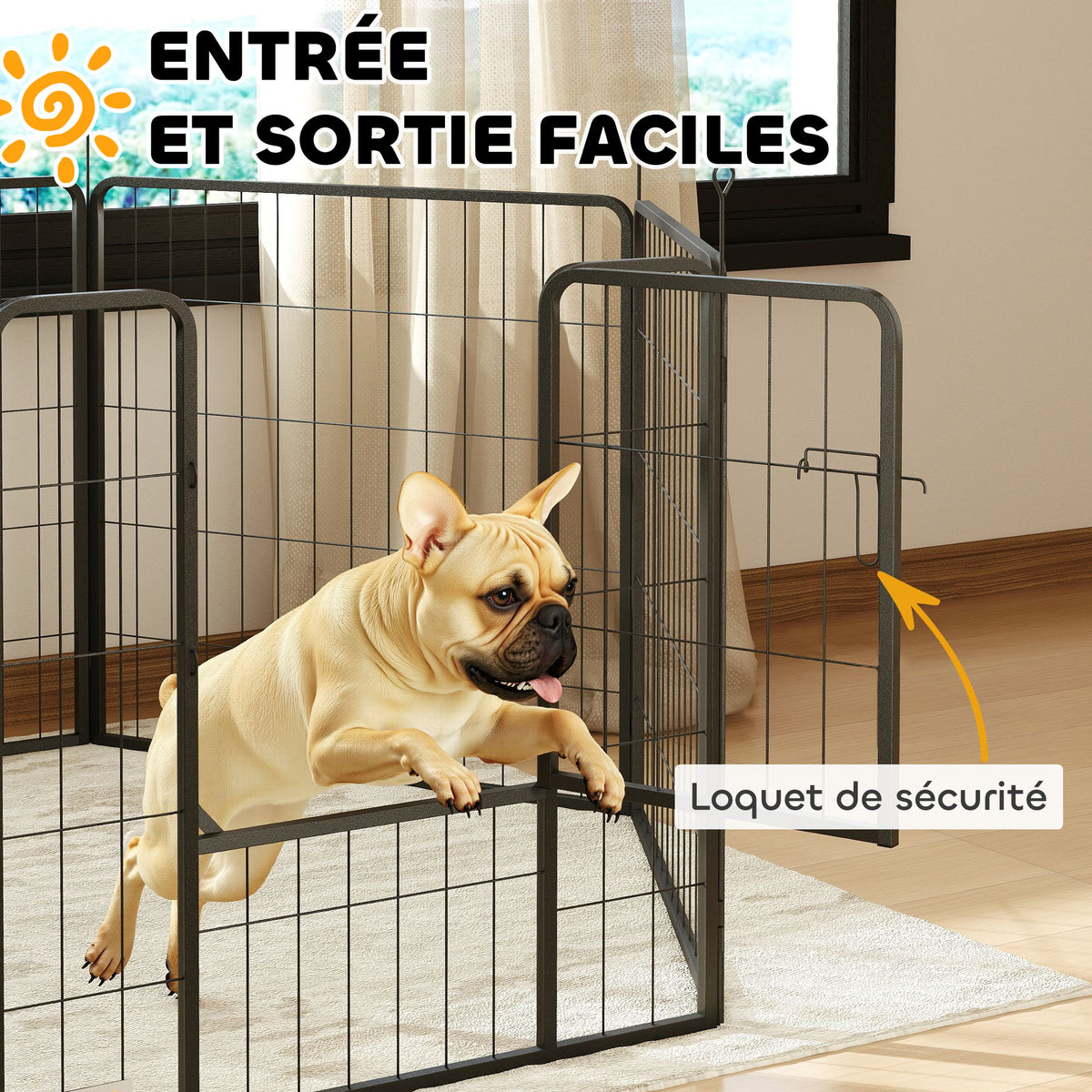 Dog playpen, 6-panel modular and foldable dog enclosure, portable steel with door 80 x 80 grey