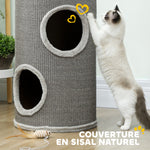 Tonneau à Gratter pour Chat, Tour à Griffer, Arbre à Chat à 2 Couches en Sisal Naturel, Ø35x60cm, Gris Clair