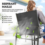Salon de Jardin Extérieur pour 6 Personnes, Table de Patio Effet Bois et Chaises avec Assise en Maille Respirante, Cadre en Acier Galvanisé, Noir