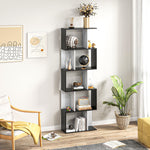Boekenkast met 5 niveaus, S-vormig opbergmeubel met planken, opbergrek voor woonkamer, slaapkamer en kantoor, 60 x 24 x 184,5 cm, zwart, wit