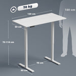Bureau Assis Debout Électrique 120 x 60 cm, Mémoire 3 Hauteurs, Sécurité Enfant et Anti-Collision, pour Travail, Blanc