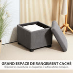 Pouf contenitore 30 L con coperchio rimovibile, pouf cubo imbottito in velluto a coste, 40 x 40 x 40 cm, grigio