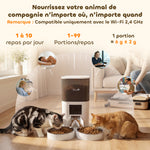 Distributeur Croquettes Chat Automatique 2 Animaux 6L Double Bol Inox WiFi Tuya App ABS 37x36x35cm Blanc