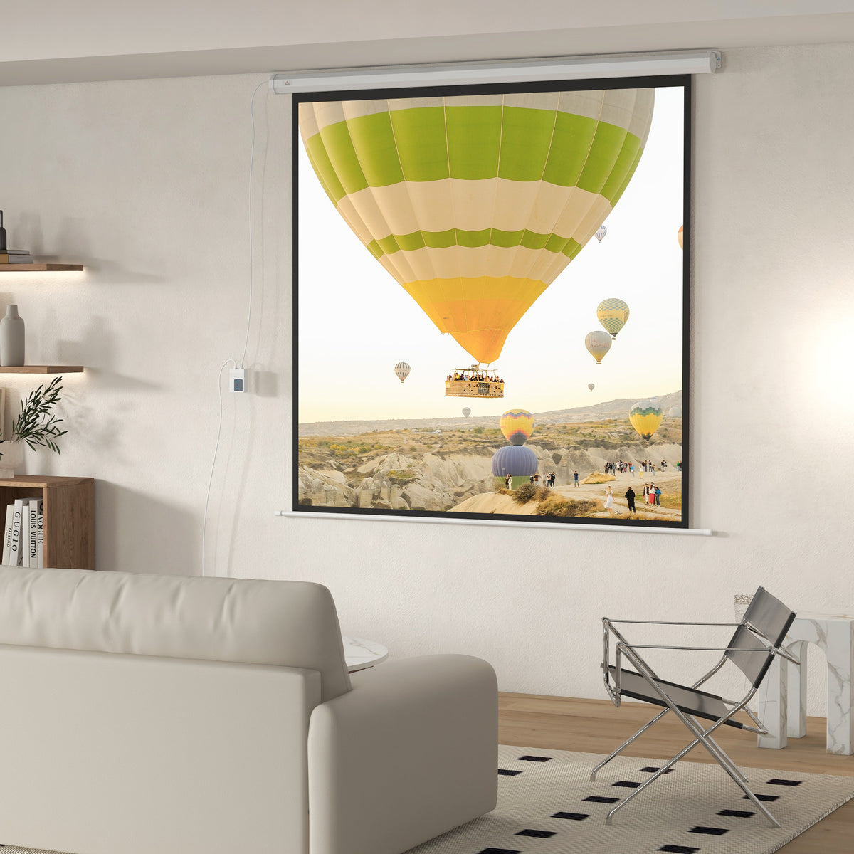 Schermo per proiezione motorizzato da 96 pollici, 1:1 4K HD, fissaggio a parete o a soffitto con telecomando, 195L x 8l x 182H cm