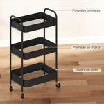 Desserte chariot de rangement en acier chariot de service à roulettes 3 plateaux ajourés 45 x 30,6 x 79 cm noir