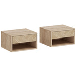 2er-Set Wandnachttische, Nachtschränke, Schublade, offenes Fach, Ablage, 37 x 32 x 21 cm, Naturholz