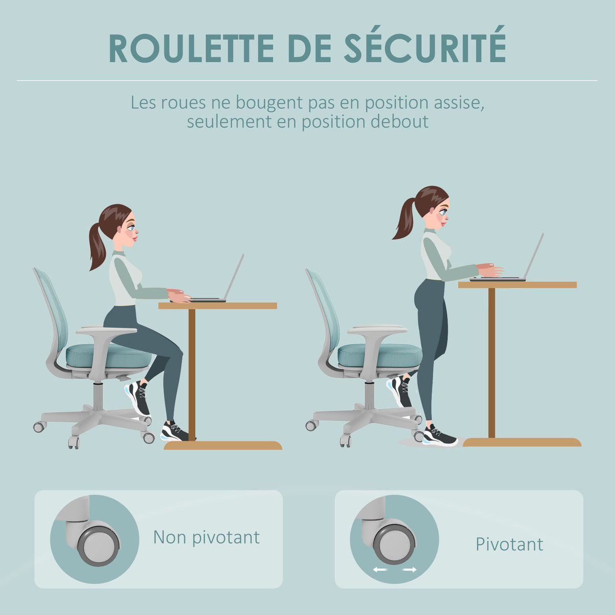 Fauteuil de bureau, chaise de bureau ergonomique en maille, hauteur réglable, 55x48x82,5-94,5cm, vert