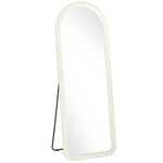 Miroir de Sol Arqué Pleine Longueur 160x60cm, Grand Miroir sur Pied ou Mural, Cadre Effet Velours, Verre Trempé, Crème