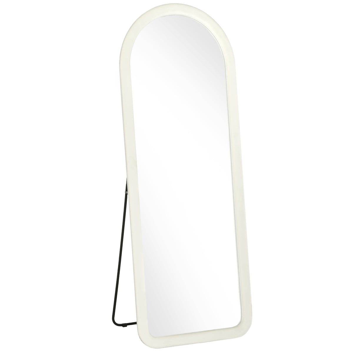 Miroir de Sol Arqué Pleine Longueur 160x60cm, Grand Miroir sur Pied ou Mural, Cadre Effet Velours, Verre Trempé, Crème