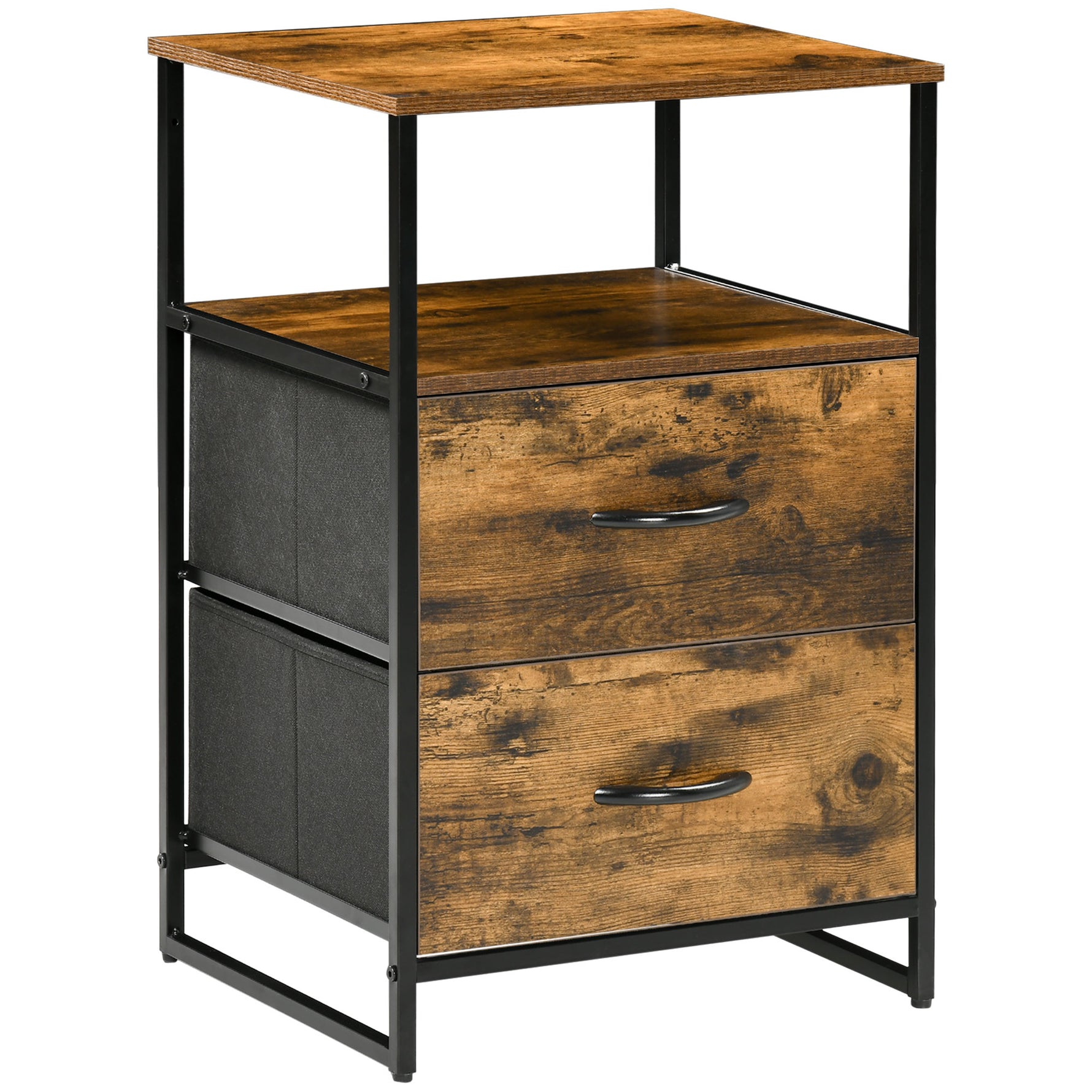 Table de Chevet avec 2 Tiroirs Tissus Table d'appoint petit Meuble de Rangement Style Industriel Commode 2 tiroirs - 45 x 40 x 70,5 cm - Bois et métal