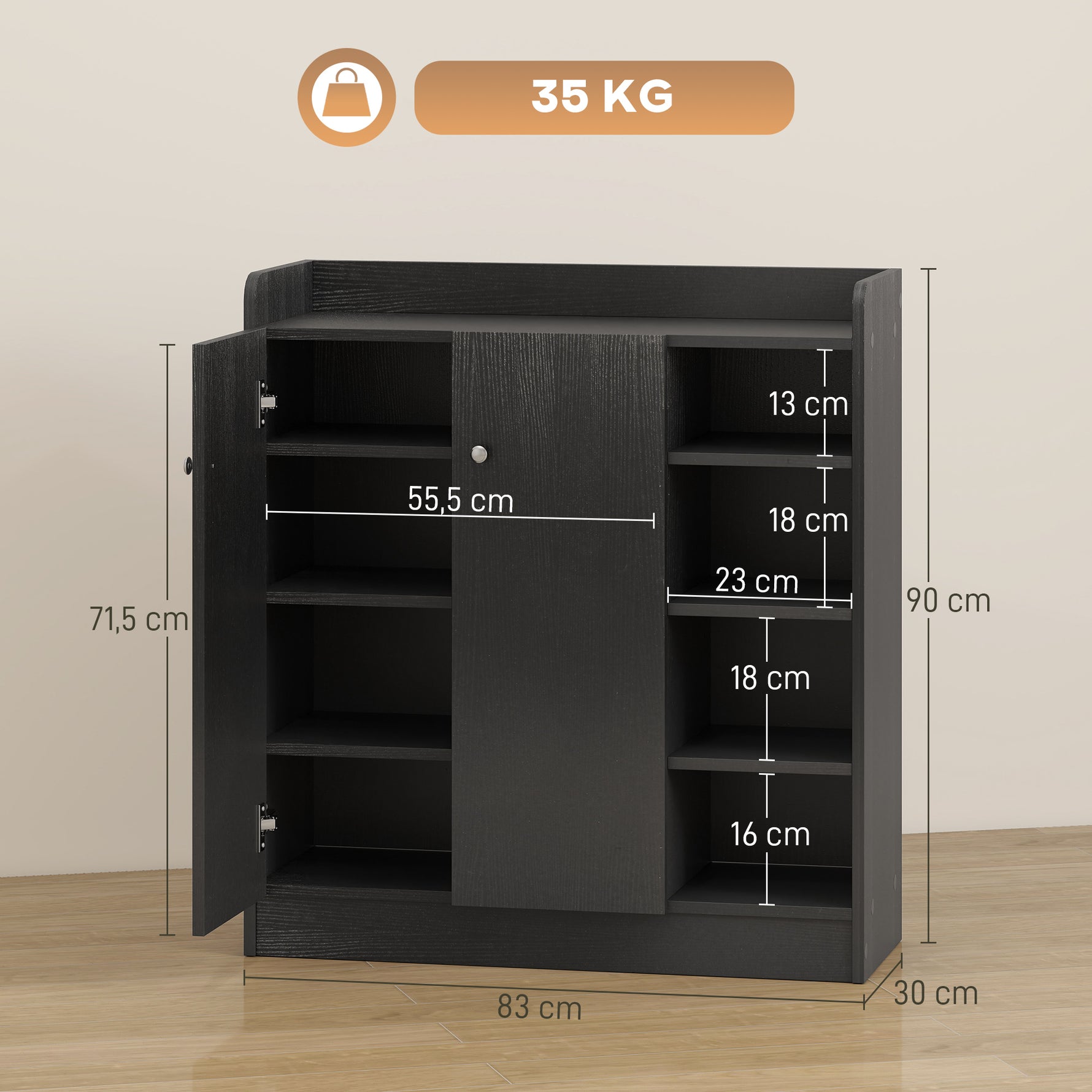 Meuble de rangement à chaussures pour entrée 12 paires - armoire à chaussures avec 4 compartiments ouverts- noir