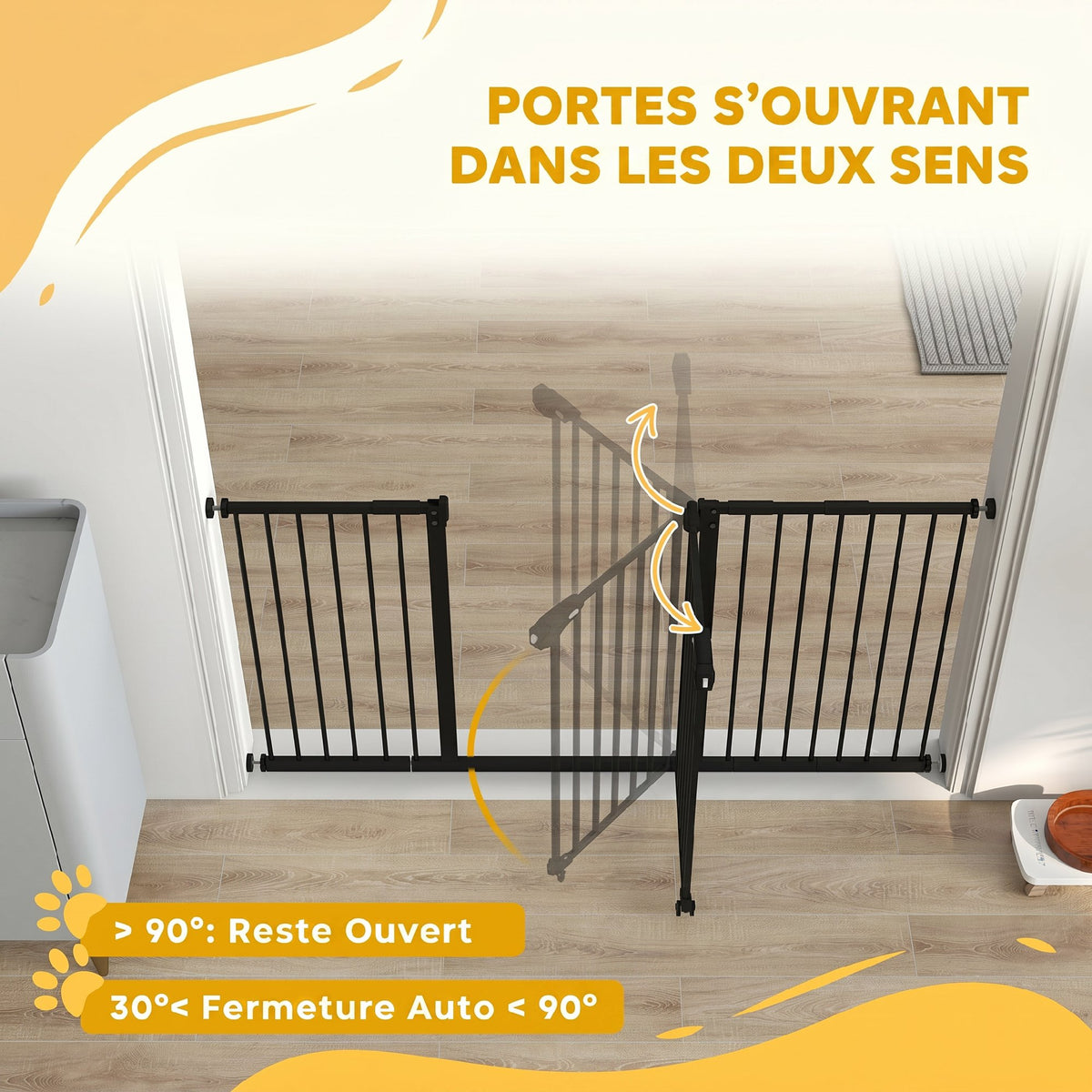 Barrière de sécurité animaux porte fermeture automatique système de double verrouillage sans perçage 3 extensions noir