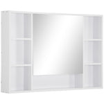 Armoire murale salle de bain avec miroir, meuble salle de bain, 7 étagères ouvertes et placard,100 x 15 x 70 cm, blanc