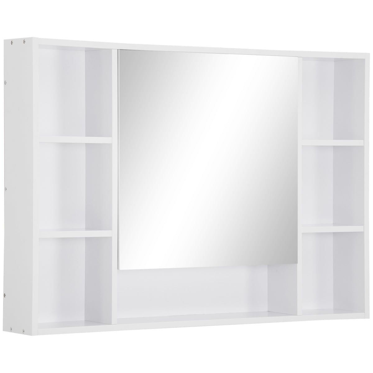 Armoire murale salle de bain avec miroir, meuble salle de bain, 7 étagères ouvertes et placard,100 x 15 x 70 cm, blanc