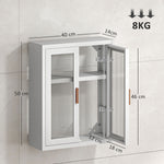Armoire murale de salle de bain, meuble haut salle de bains avec 2 portes cannelées, étagère réglable, 40x14x50cm, blanc