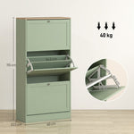 Meuble à Chaussures Style Moderne, 3 Portes Abattantes, 18 Paires de Chaussures, 60 x 23,5 x 115 cm, Vert