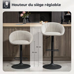 Lot de 2 tabourets de bar, chaises de bar hauteur réglable avec dossier et accoudoirs, repose-pieds, beige