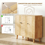 Buffet Cuisine, Meuble de Rangement avec 3 Portes à Motif Chevron et Pieds en Bois de Pin, 88,3x30x76cm, Bois Naturel-5