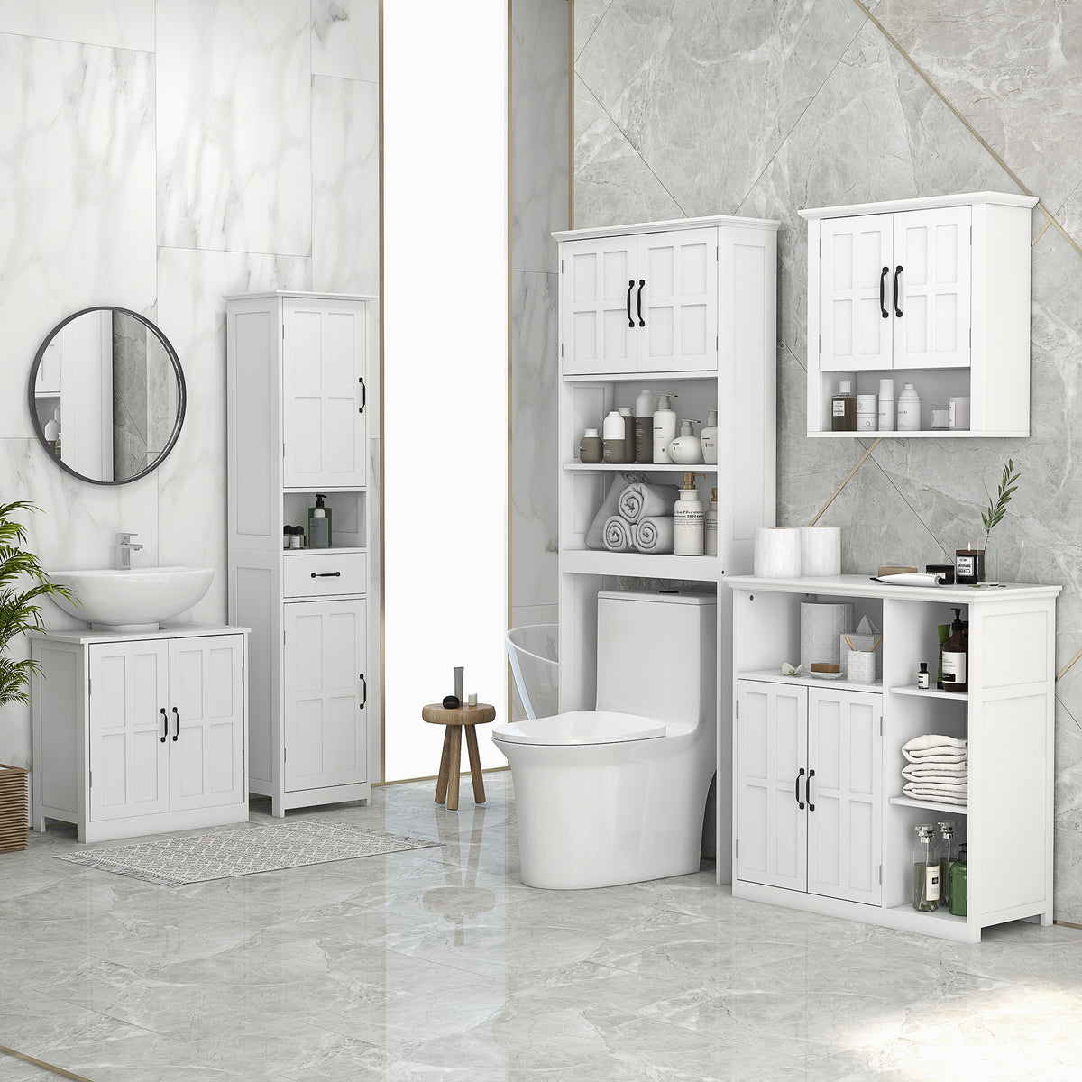 Armoire Haute Murale de Salle de Bain ou WC Placard 2 Portes 2 étagères Niche dim. 60L x 20l x 58H cm MDF Panneaux Particules Blanc