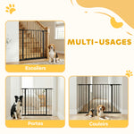 Barrière de Sécurité Chien Réglable 76-107 cm, avec 2 Rallonges (10/15 cm), Ouverture d'une Main, sans Perçage, Noir