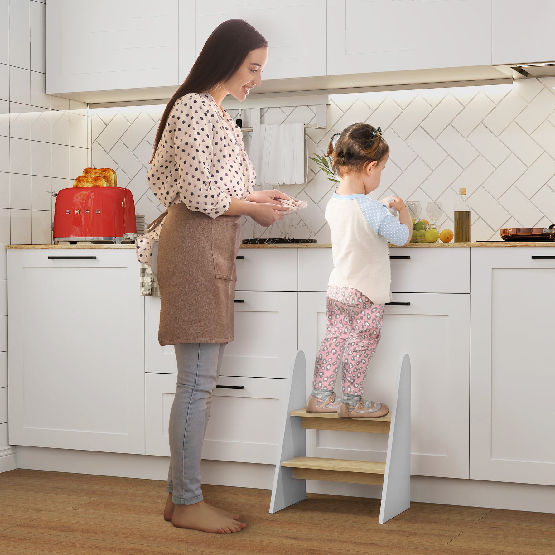 Marche pied enfant marchepied enfants 2 marches pour enfants 3 à 8 ans en bois charge max. 20 kg blanc