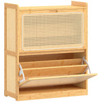 Meuble à chaussures 14 paires, armoire à chaussures 2 tiroirs rabattables, étagères réglables, 69x29x83cm, bois naturel