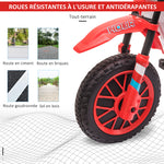 Moto Cross électrique Enfant 3 à 5 Ans 12 V 3-8 Km/h avec roulettes latérales Amovibles dim. 106,5L x 51,5l x 68H cm Rouge