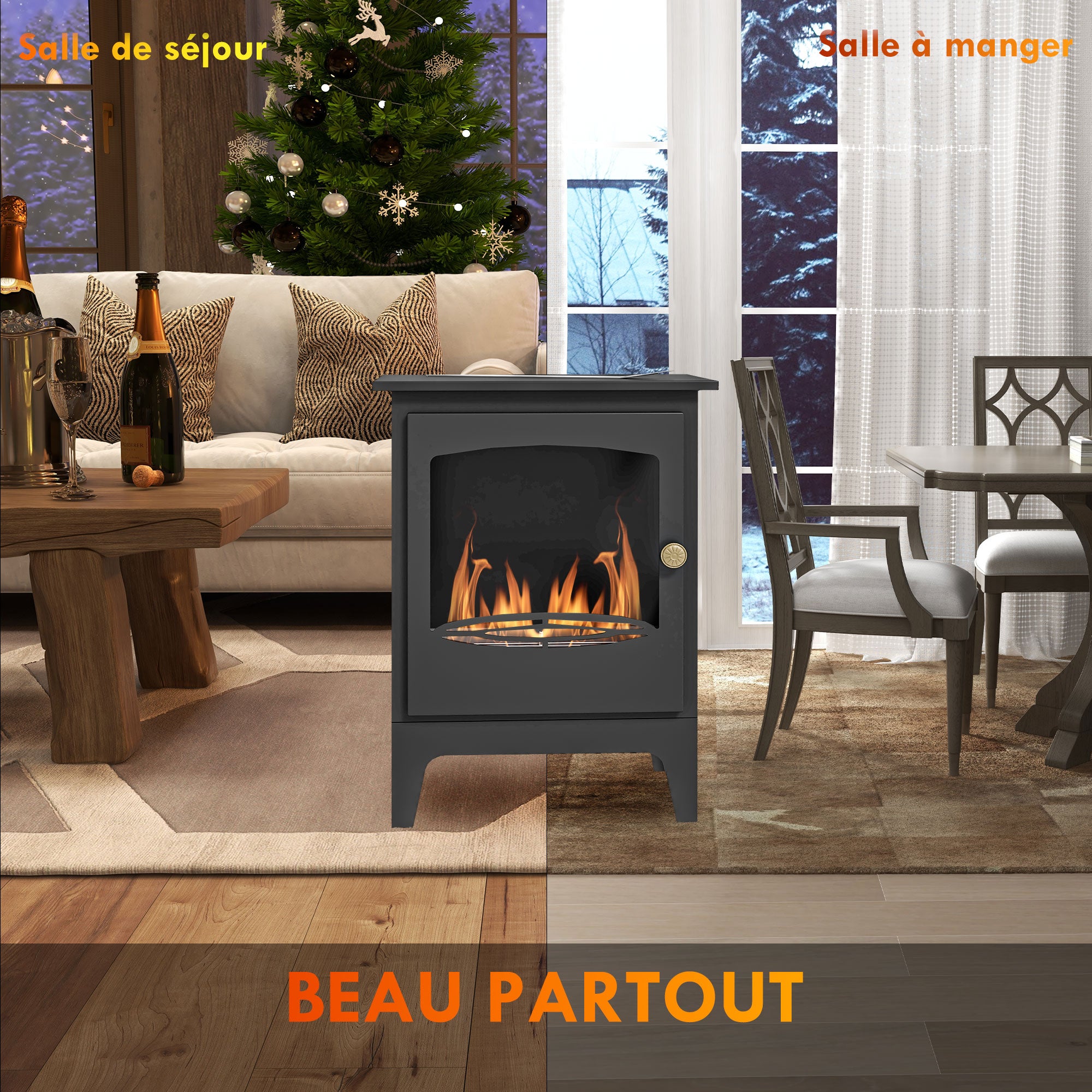 Cheminée à l'éthanol sur pieds style contemporain avec réservoir 1,2Lenviron couverture 25 m² 39 x 26 x 54 cm noir