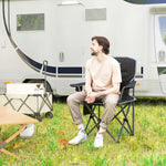 Chaise de camping pliante et portable avec porte-gobelets, poches latérales et sac de transport, noir