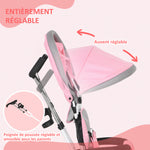 Grow-with-Me Kids Tricycle, Foldable Sun Canopy, Removable Telescopic Handle, 95 x 50 x 106 cm, Steel, Pink
