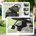 Cochecito plegable para perros y mascotas, 4 ruedas de EVA, manillar ajustable, cesta, 76,5 x 52 x 95 cm