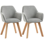 Lot de 2 chaises de salle à manger Fauteuil Assise rembourrée en tissu effet velours Pieds en bois, gris