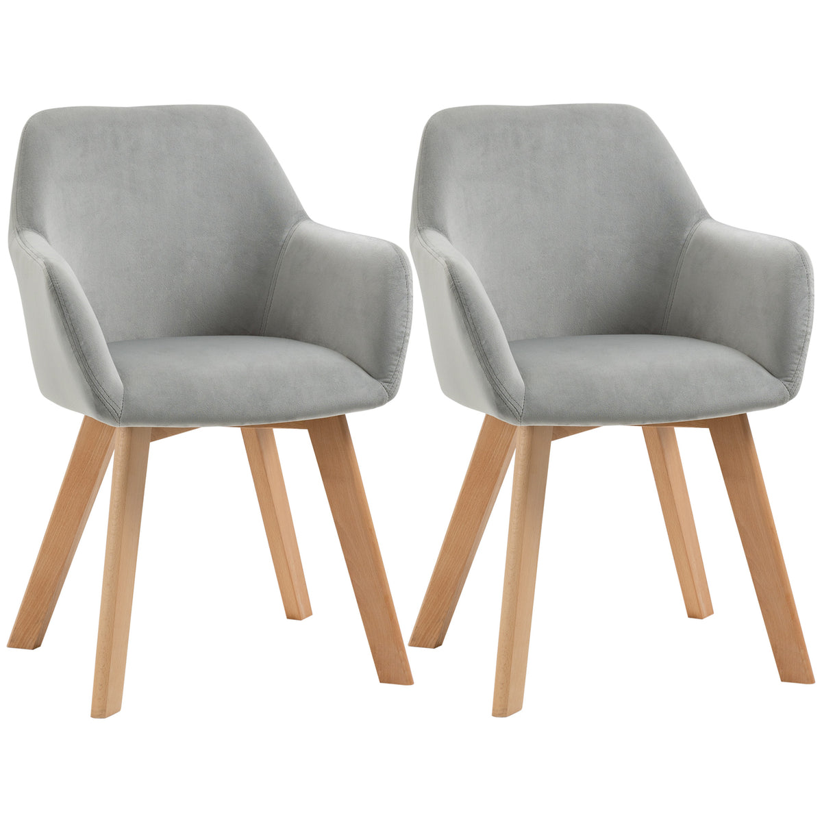 Lot de 2 chaises de salle à manger Fauteuil Assise rembourrée en tissu effet velours Pieds en bois, gris
