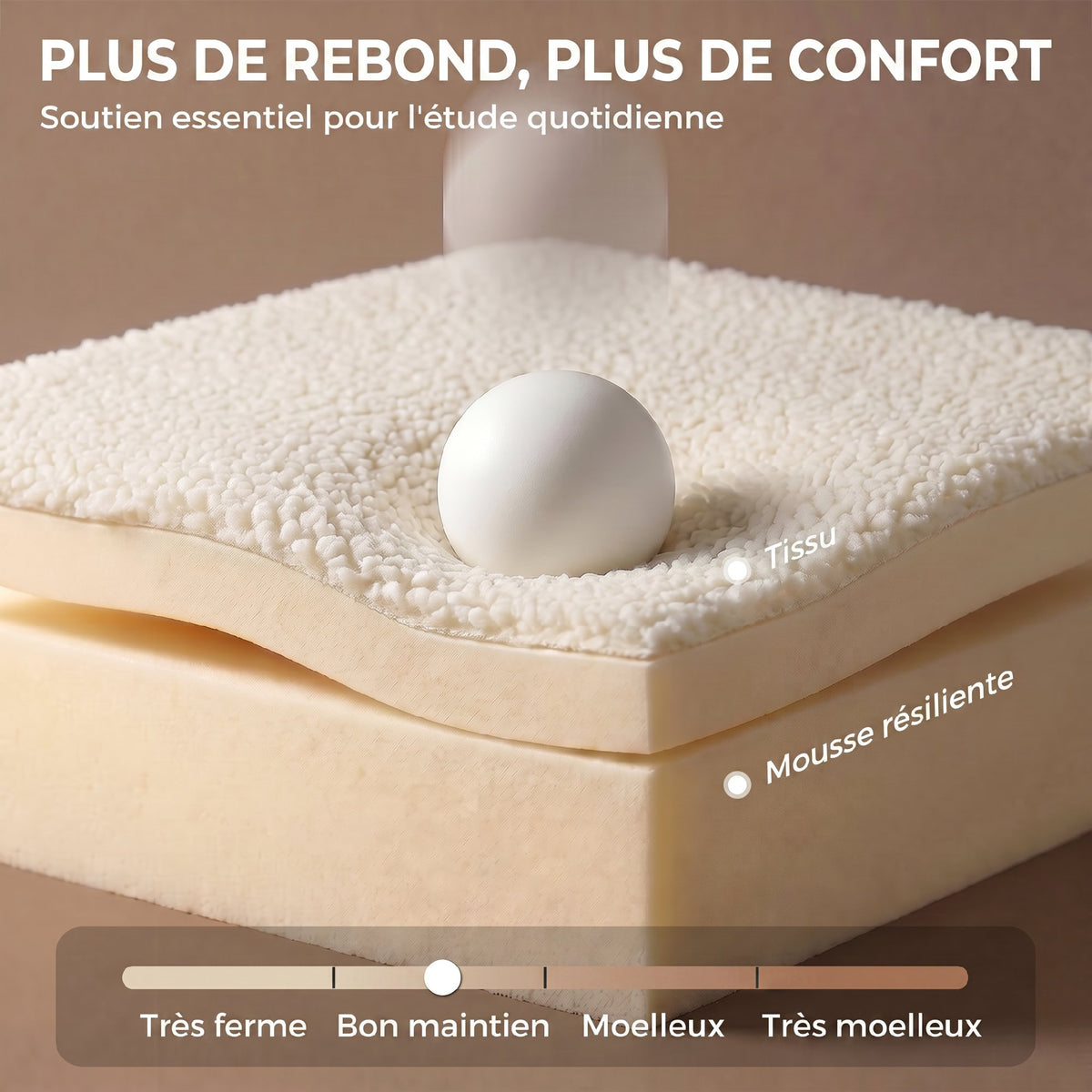 Chaise de Bureau Ergonomique, Fauteuil de Bureau Inclinable en Tissu Bouclette Sans Accoudoirs, Hauteur Réglable, Crème