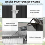 Cache Poubelle Double Abri de Jardin 2 Poubelles de 240L Couvercle Lié par Chaînes Vérins à Gaz 179,5x108x129,5cm Gris