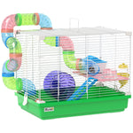 Cage à hamster rongeur 2 niveaux avec tunnel, biberon eau, roue, maisonnette, échelles 46 x 30 x 37 cm vert