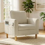 Poltrona da salotto in velluto a coste, divano monoposto imbottito con seduta ampia e cuscino a molle, 83x74x87cm, beige