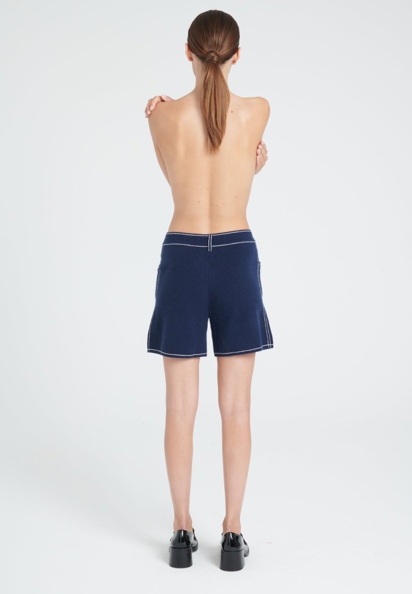 Short femme en cachemire milano bleu marine & blanc écru - ZAYA 15-3