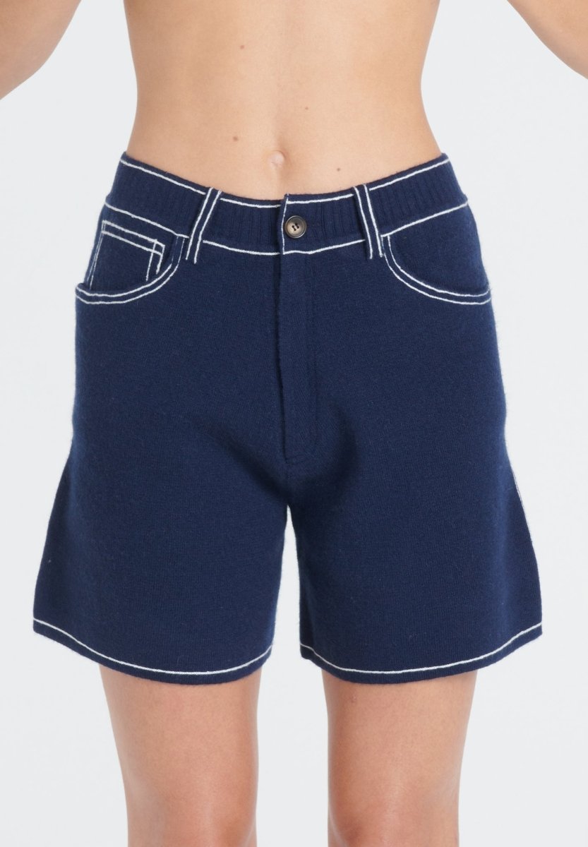 Short femme en cachemire milano bleu marine & blanc écru - ZAYA 15-0