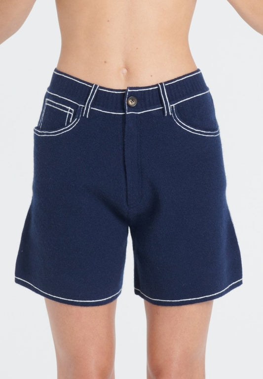 Short femme en cachemire milano bleu marine & blanc écru - ZAYA 15-0
