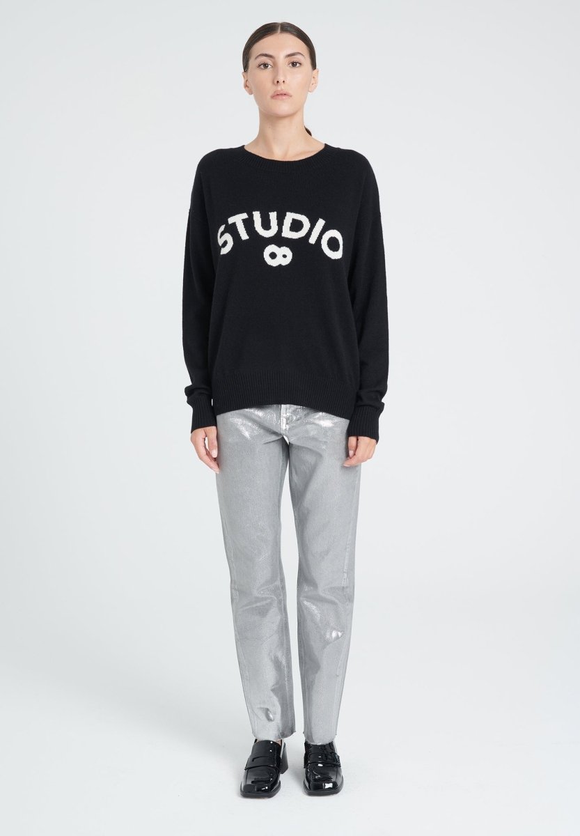 Pull col rond femme en cachemire noir & blanc écru - ZAYA 4