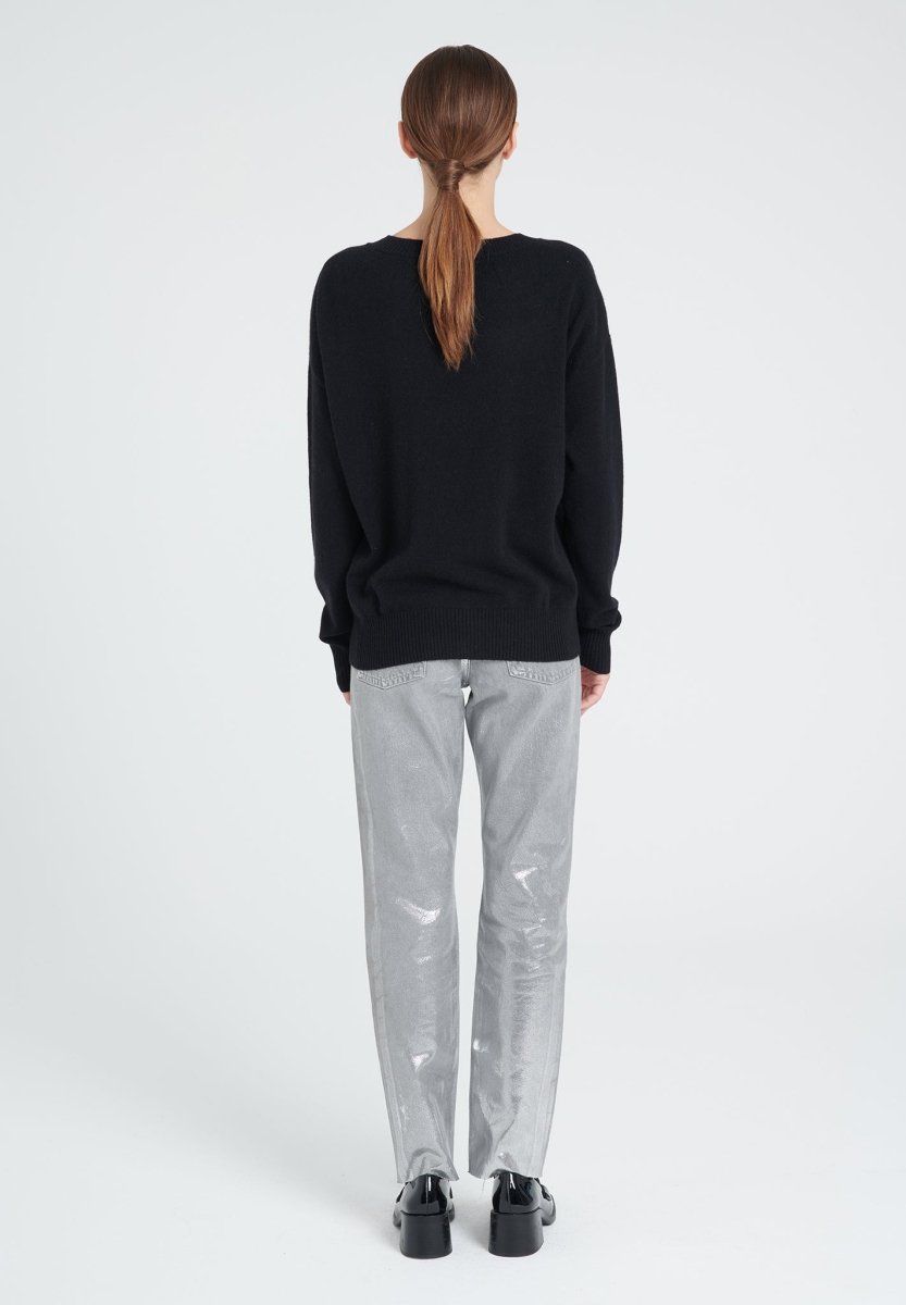 Pull col rond femme en cachemire noir & blanc écru - ZAYA 4