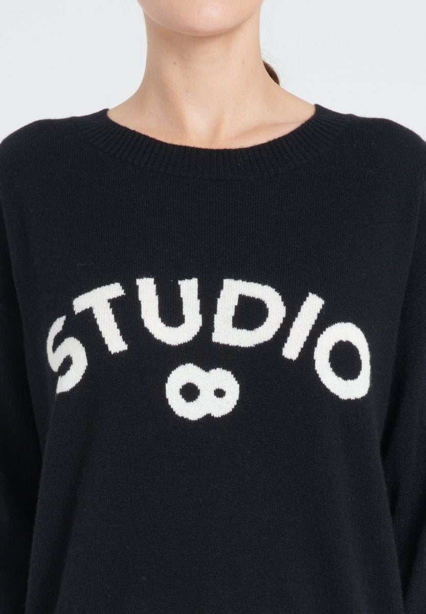 Pull col rond femme en cachemire noir & blanc écru - ZAYA 4