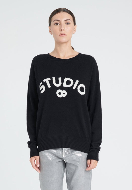 Pull col rond femme en cachemire noir & blanc écru - ZAYA 4