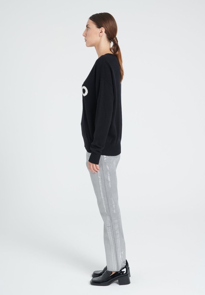 Pull col rond femme en cachemire noir & blanc écru - ZAYA 4
