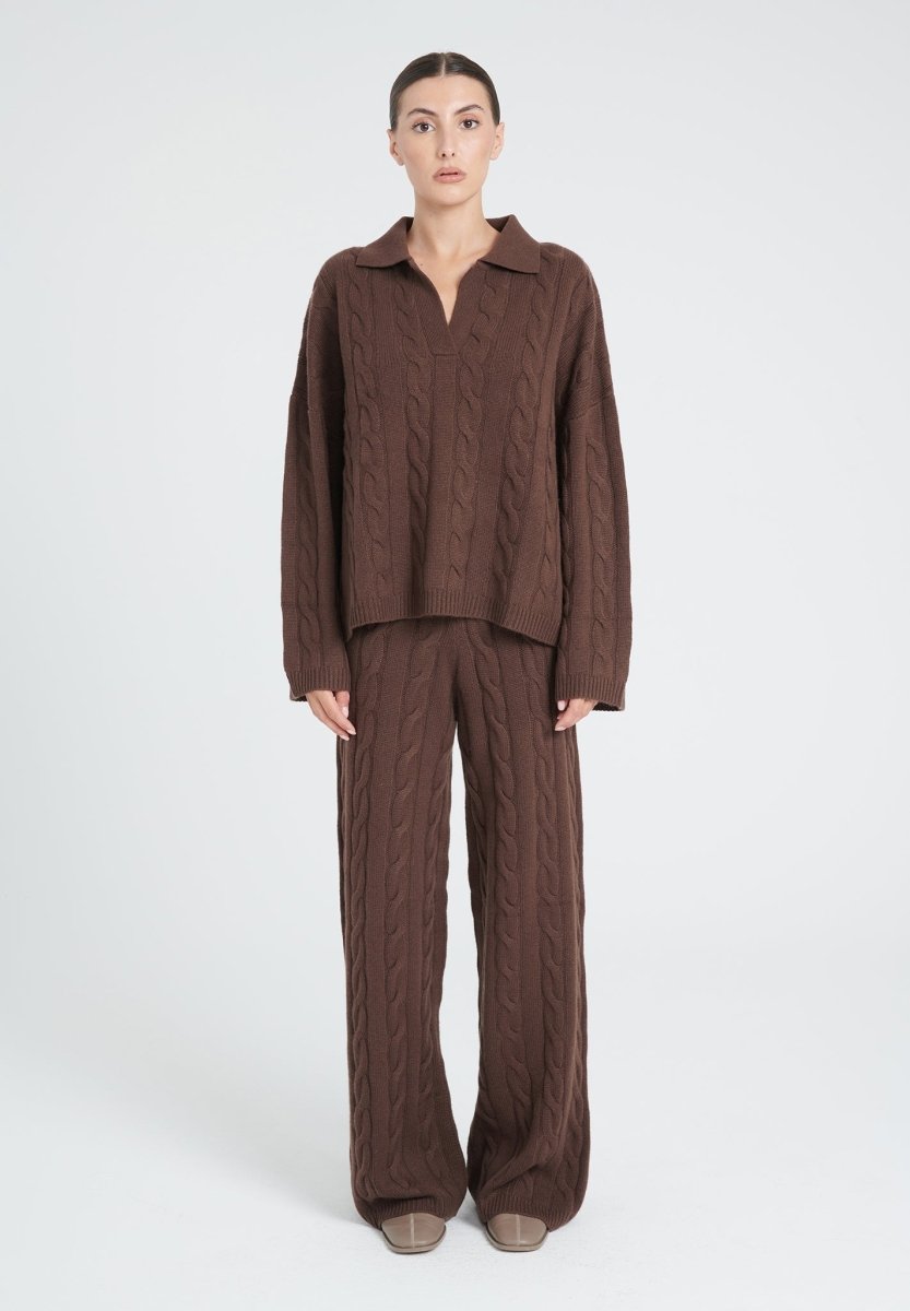 Polo manches longues femme en cachemire 6 fils marron - ZAYA 5