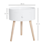 Table basse - table de chevet - table de nuit ronde - design scandinave table d'appoint bout de canapé avec tiroir pieds effilés inclinés bois massif chêne clair blanc